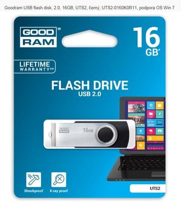 Goodram USB flash disk, 2.0, 16GB, UTS2, černý